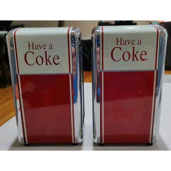 2 Vintage Coca Cola Coke Napkin Holder Dispenser 1992 Red Chrome 50s Diner Style - Picture 1 of 9